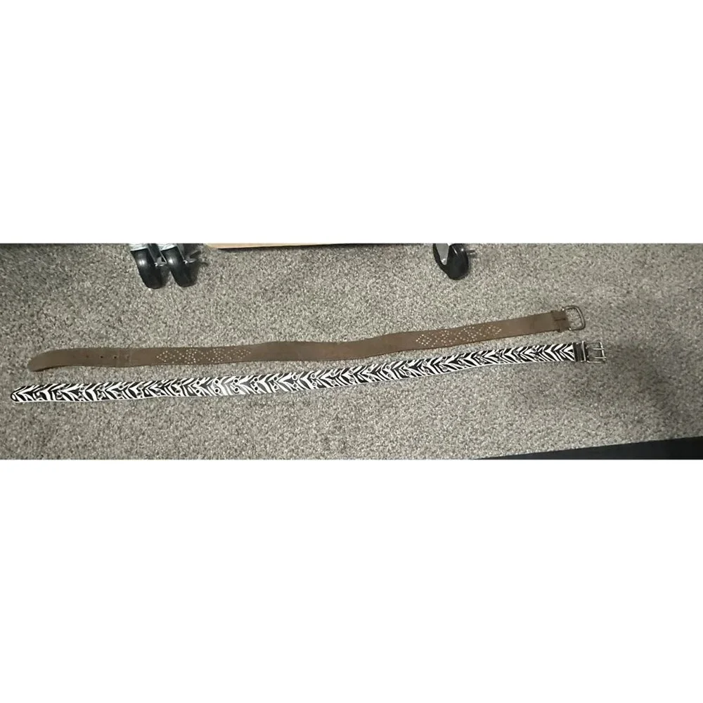 Womens Belts Set of 2 Suede Leather Studded and Animal Zebra Print